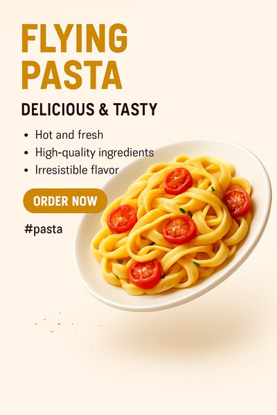 Promotional Food Advertisement Featuring Fresh Pasta Dish