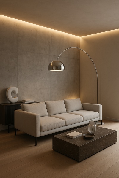 Modern Minimalist Living Room with Soft Lighting