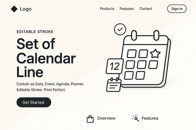 Modern Landing Page Design with Geometric Logo and Calendar Features
