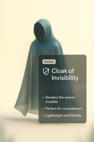 Stunning 3D Cloak of Invisibility Design with Info Panel