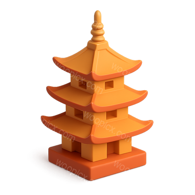Stylized 3D Pagoda Icon with Volumetric Effect