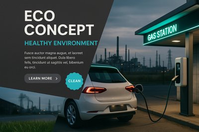 Electric Car Charging at City Gas Station with Eco Concept
