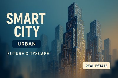 Futuristic Smart City Concept Illustration for Real Estate