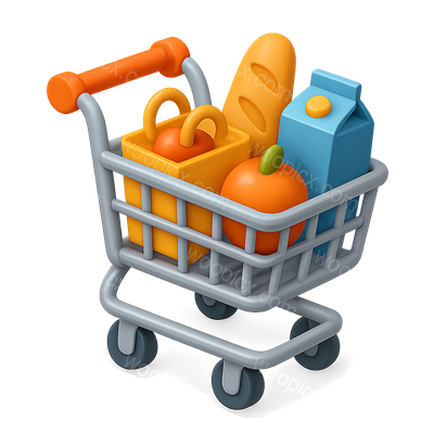 3D Shopping Cart Icon with Groceries