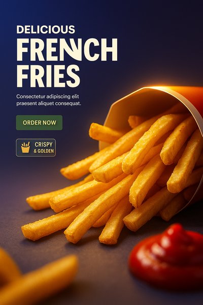 Delicious French Fries with Ketchup in Realistic Style
