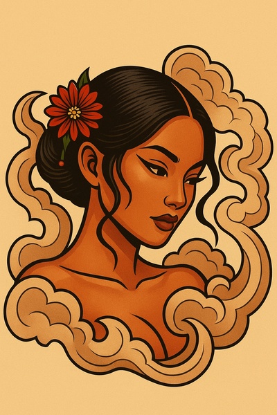 Stylized Woman in Smoke with Floral Accents