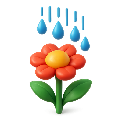 Colorful 3D Flower with Raindrops Icon