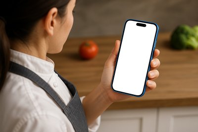 Chef Holding a Phone in the Kitchen