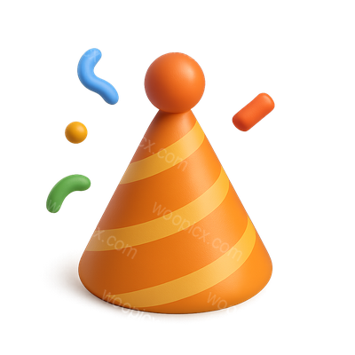 Colorful Party Hat Icon with Confetti in 3D Style