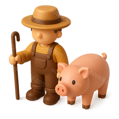 3D Swineherd Icon Depicting a Pig Keeper and Pig
