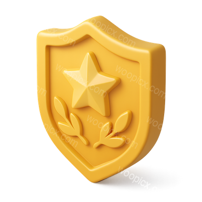 3D Star Shield Icon with Leaves in Isometric View