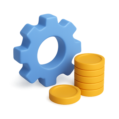 3D Icon of Gear and Stacked Coins with Isometric View