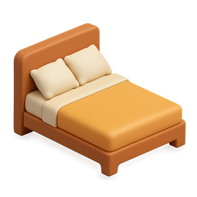 Stylish 3D Bed Icon with Pillows in Isometric View