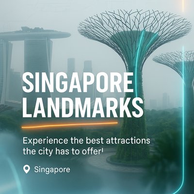 Promotional Graphic Highlighting Singapore Landmarks