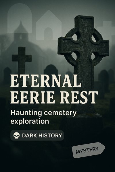 Mysterious Cemetery Exploration Graphic with Eerie Design Elements