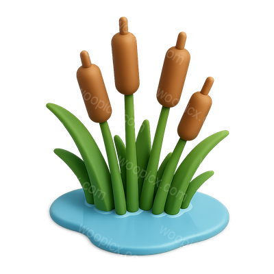 3D Cattails Icon in a Wetland Setting