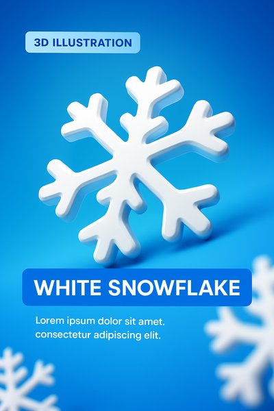 3D Illustration of a White Snowflake on Blue Background