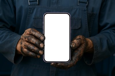 Mechanic Holding a Phone with Oily Hands
