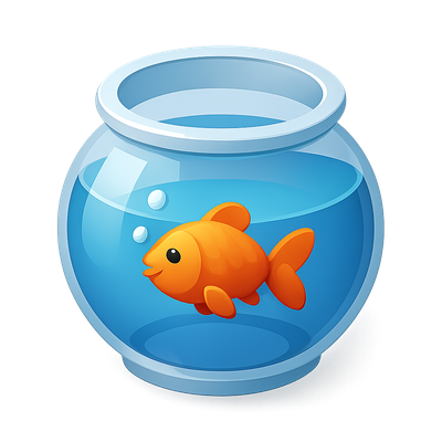 Colorful 3D Goldfish Bowl Icon with Fish