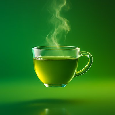 Dynamic Green Tea in Motion with Vibrant Background