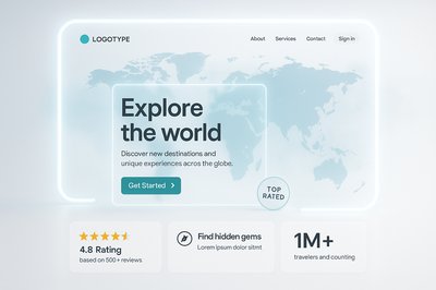 Minimalist Landing Page Design with World Map and CTA