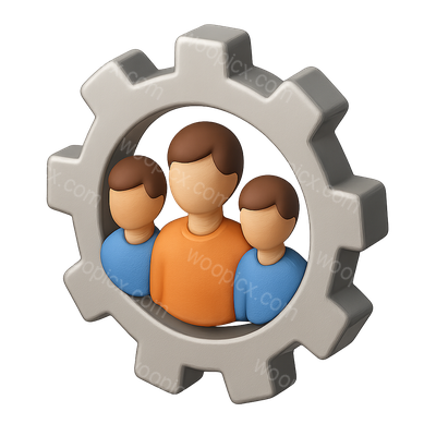 Three Stylized Figures Inside a Gear Icon