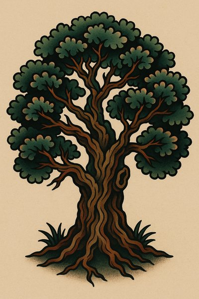 Stylized illustration of a large tree with intricate branches