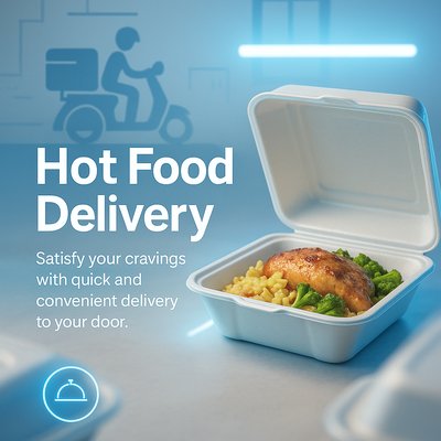 Food Delivery Promotional Image Featuring Meal in Takeout Container