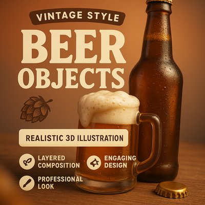 Vintage Style Beer Objects Illustration with Realistic Elements