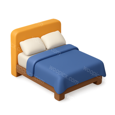 Stylish 3D Bed Icon with Pillows in Isometric View