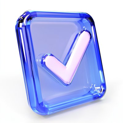 Glossy 3D Checkmark Icon with Transparent Background