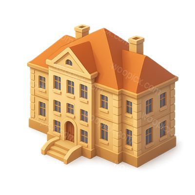 Stylized 3D Manor Icon with Isometric Design