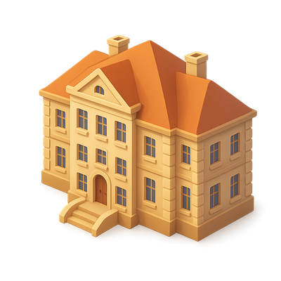 Stylized 3D Manor Icon with Isometric Design