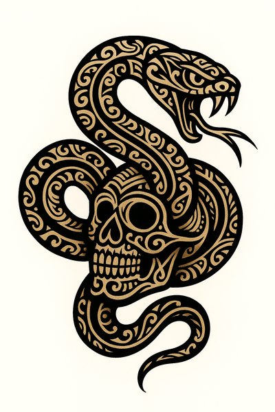 Intricate Snake and Skull Graphic Design