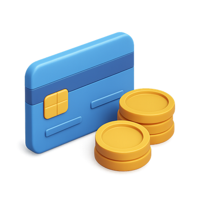 3D Icons of Credit Card and Coins with Isometric Perspective