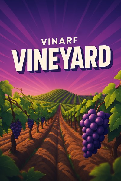 Dynamic Vineyard Scene with Bold Typography