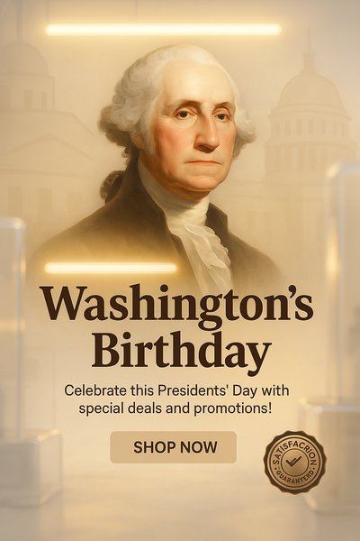 Presidents' Day Promotional Banner Featuring George Washington