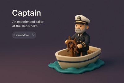 3D Captain Scene with Sailor at Ship's Helm