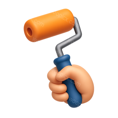 3D Hand Holding a Paint Roller Icon in Isometric Design