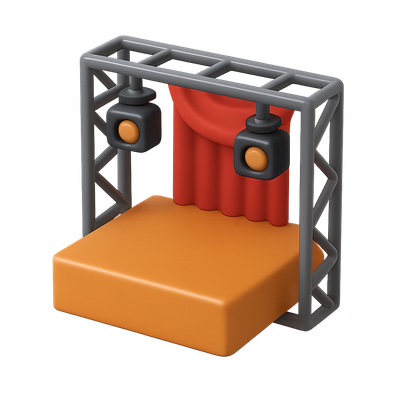 Isometric 3D Stage Icon with Curtains and Lights