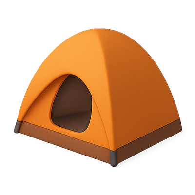 Stylized 3D Illustration of an Orange Camping Tent