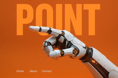 Cyborg Hand Pointing - Modern 3D Rendering with Bold Typography