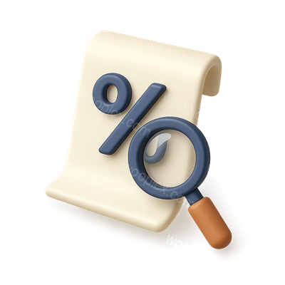 3D Financial Insight with Percentage Sign and Magnifying Glass