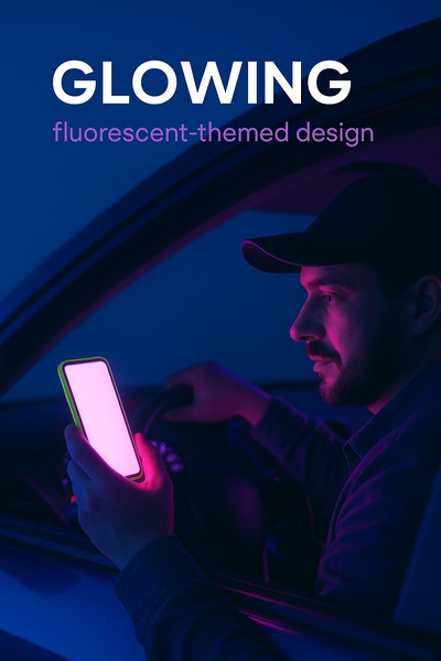 Fluorescent Taxi Driver with Glowing Phone