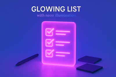 Glowing Neon Checklist in Blue Background