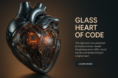 Glowing Heart of Code in Titanium Armor - High-Tech Close-Up