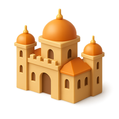 Stylized 3D Palace Icon with Volumetric Features