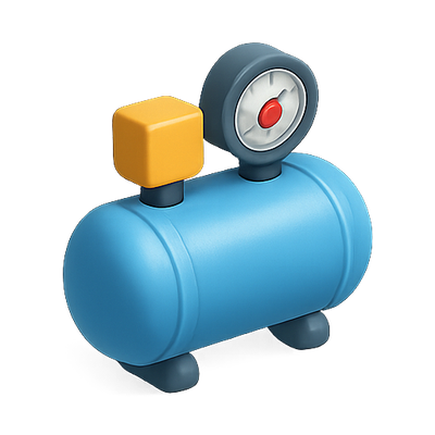 3D Illustration of a Blue Air Compressor with Pressure Gauge