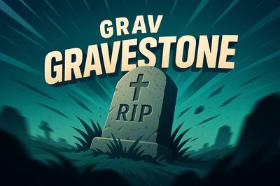 Dynamic Gravestone Illustration with Bold Typography
