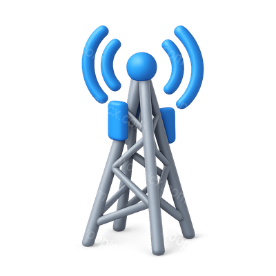 Stylized 3D Cell Tower Icon with Signal Waves